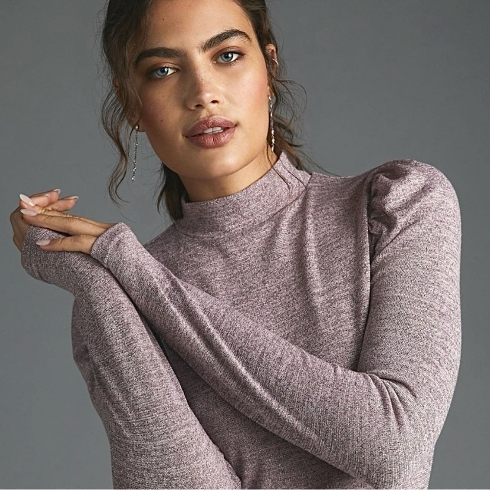 Dolan Anthropologie Lilac Left Coast Puff-Sleeve Mock Neck size Medium